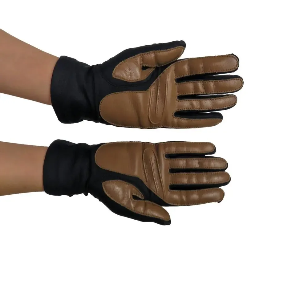 Sheer Energy 1990s Vintage Black & Brown Leather Riding Gloves Women's Retro